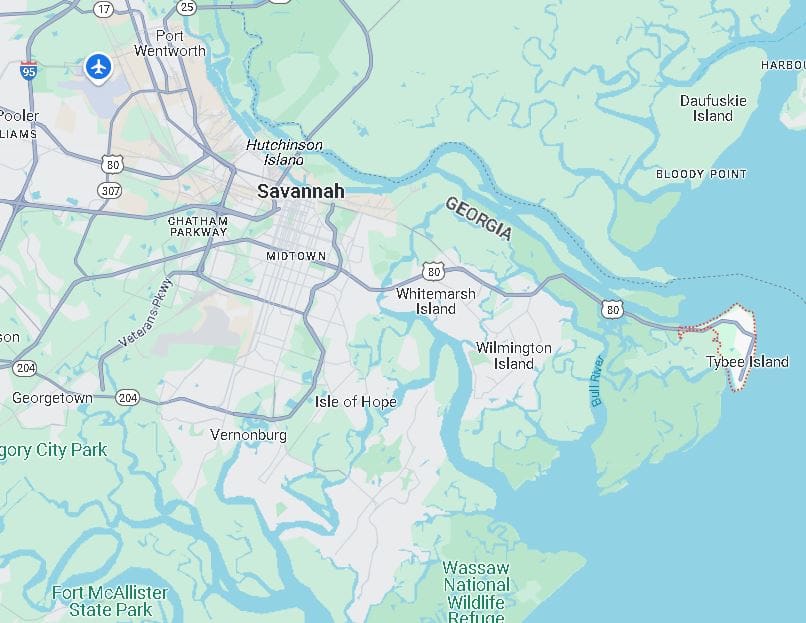 Map to Tybee Island